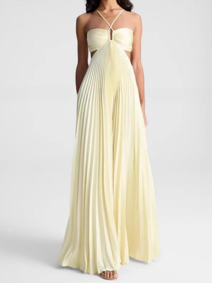 Vestido amarillo con cuello halter