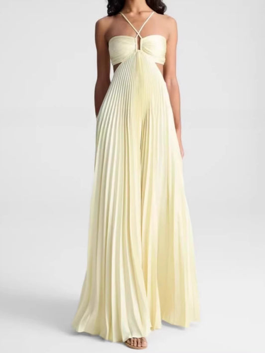 Vestido amarillo con cuello halter